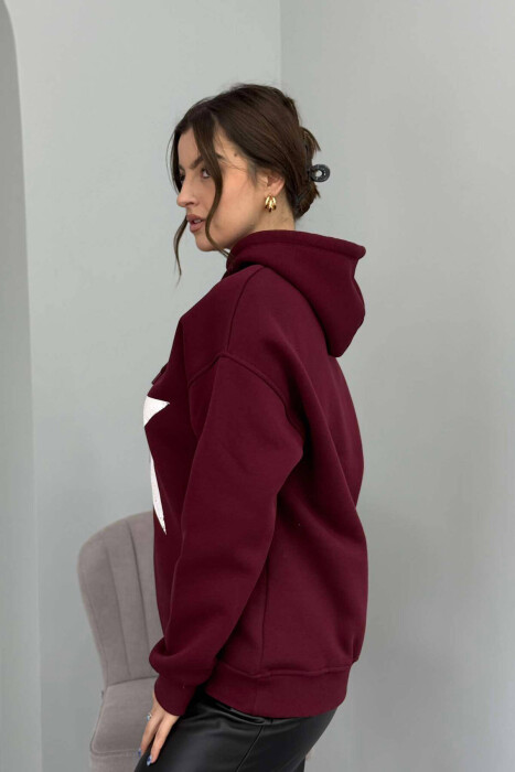 FRONT STAR LOGO ONE COLOR WOMEN HOODIE BURGUNDY/VISHNJE - 7