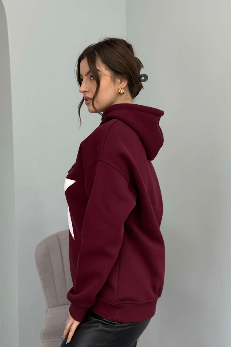 FRONT STAR LOGO ONE COLOR WOMEN HOODIE BURGUNDY/VISHNJE - 4