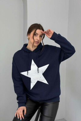 FRONT STAR LOGO ONE COLOR WOMEN HOODIE DARK BLUE/BEE 