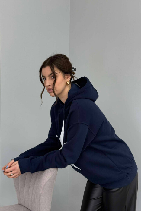 FRONT STAR LOGO ONE COLOR WOMEN HOODIE DARK BLUE/BEE - 8