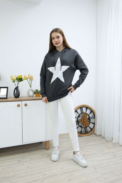 FRONT STAR LOGO ONE COLOR WOMEN HOODIE DARK GREY/GEE 