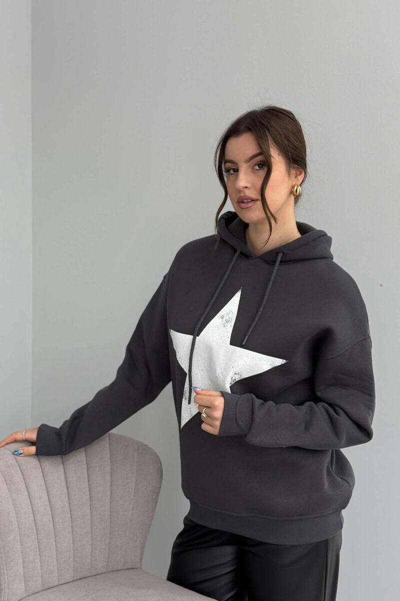 FRONT STAR LOGO ONE COLOR WOMEN HOODIE DARK GREY/GEE - 3