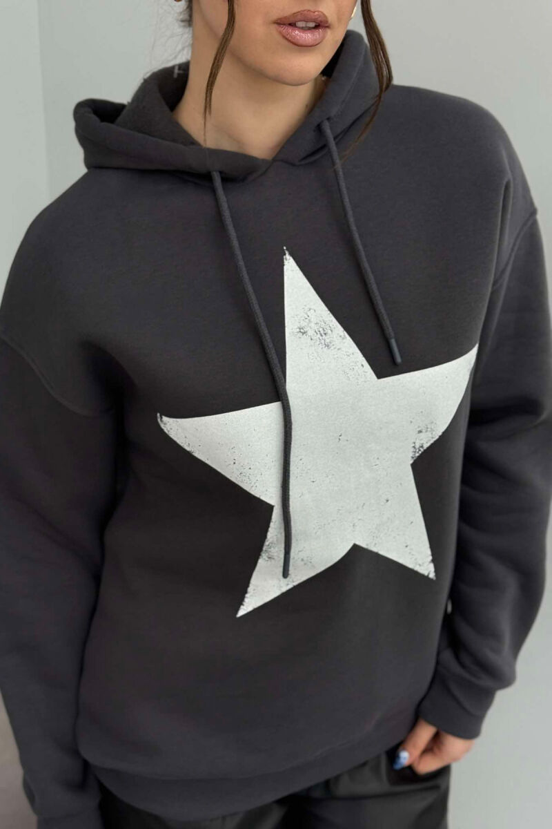 FRONT STAR LOGO ONE COLOR WOMEN HOODIE DARK GREY/GEE - 4