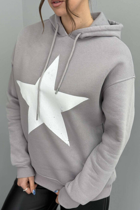 FRONT STAR LOGO ONE COLOR WOMEN HOODIE LIGHT GREY/GZ - 5