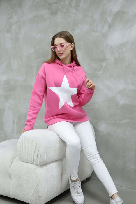 FRONT STAR LOGO ONE COLOR WOMEN HOODIE PINK/ROZE 