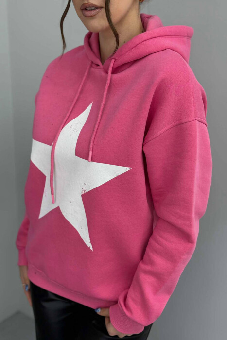 FRONT STAR LOGO ONE COLOR WOMEN HOODIE PINK/ROZE - 4