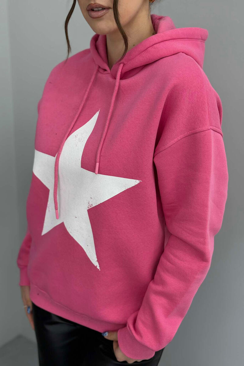 FRONT STAR LOGO ONE COLOR WOMEN HOODIE PINK/ROZE - 2