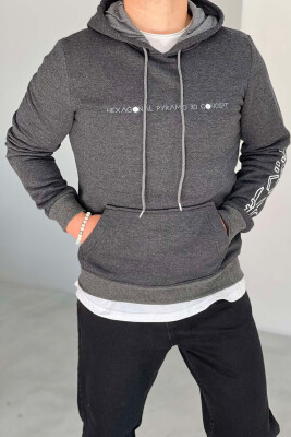 FRONT WRITINGS FLUFFY MEN HOODIE DARK GREY/GEE 