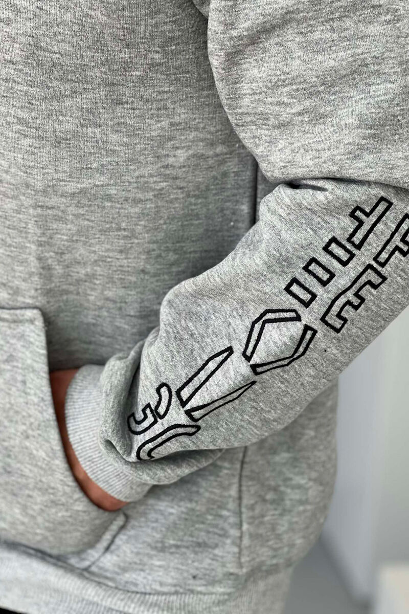 FRONT WRITINGS FLUFFY MEN HOODIE LIGHT GREY/GZ - 3