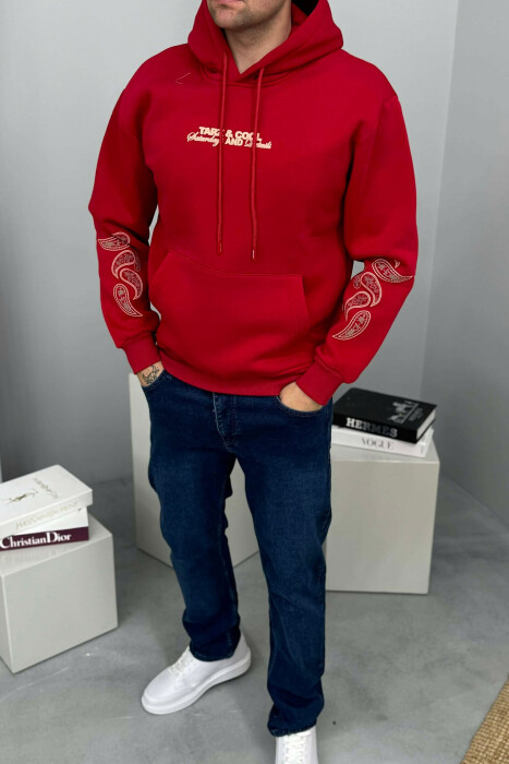 HOODIE ME PUSH DHE ME SHKRIM PARA PËR MESHKUJ NË NGJYRE TE KUQE - 