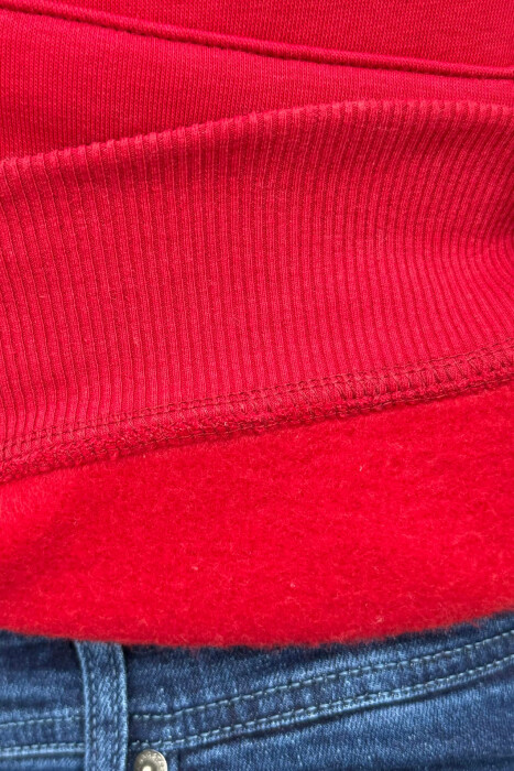 FRONT WRITTING DESIGNED FLUFFY MEN HOODIE RED/E KUQE - 5