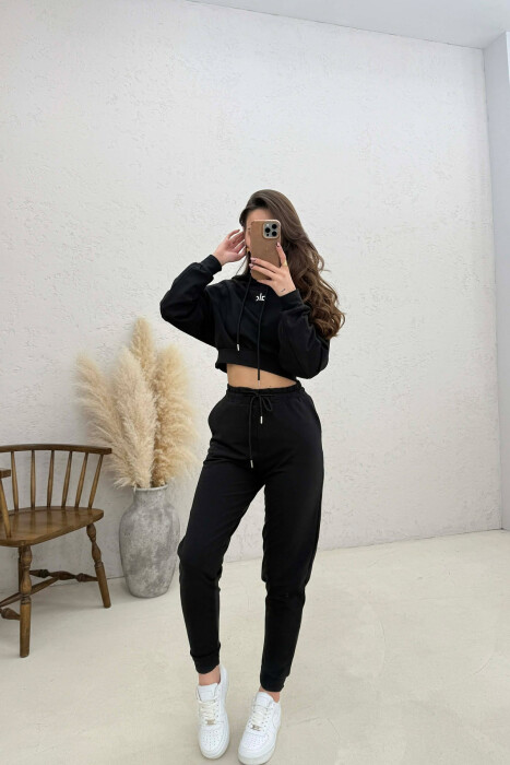 FRONT WRITTING HOODIE + SWEATPANTS WOMAN SET BLACK/ E ZEZE - 1