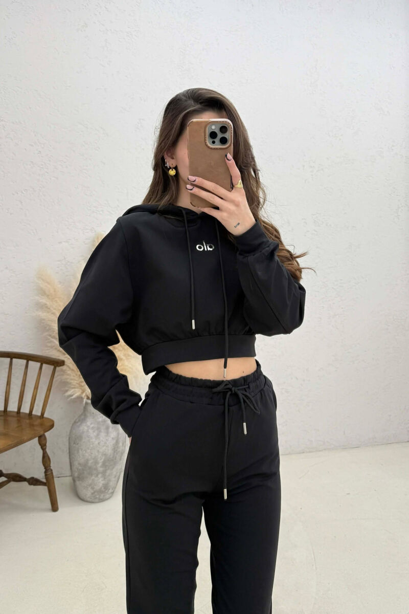FRONT WRITTING HOODIE + SWEATPANTS WOMAN SET BLACK/ E ZEZE - 3