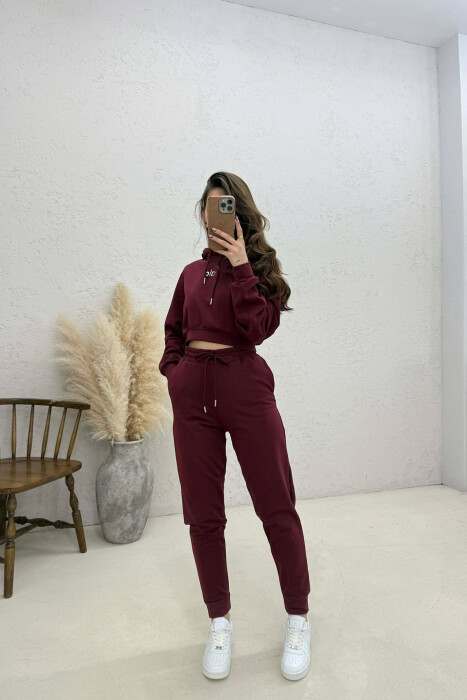 FRONT WRITTING HOODIE + SWEATPANTS WOMAN SET BURGUNDY/VISHNJE 