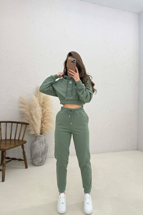 FRONT WRITTING HOODIE + SWEATPANTS WOMAN SET OLIVE/ULLI 