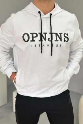 FRONT WRITTING ONE COLOR MEN HOODIE WHITE-E BARDHE 