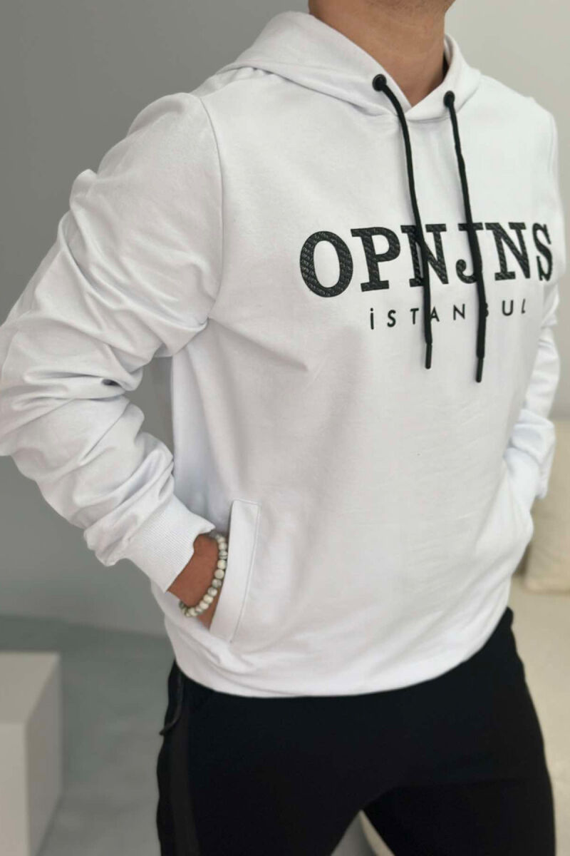 FRONT WRITTING ONE COLOR MEN HOODIE WHITE-E BARDHE - 3