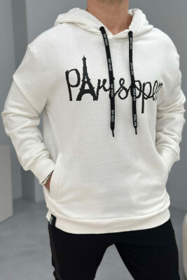 FRONT WRITTING ONE COLOR MEN HOODIE WHITE-E BARDHE 