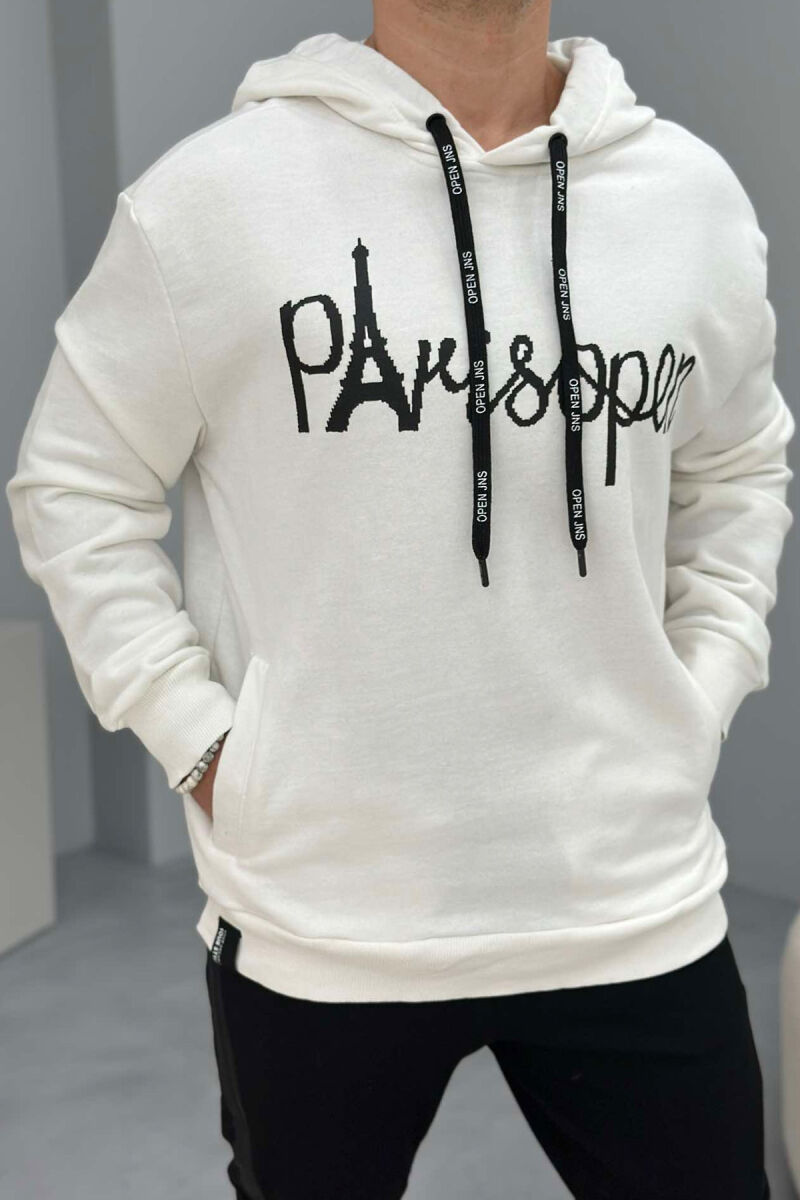 FRONT WRITTING ONE COLOR MEN HOODIE WHITE-E BARDHE - 1