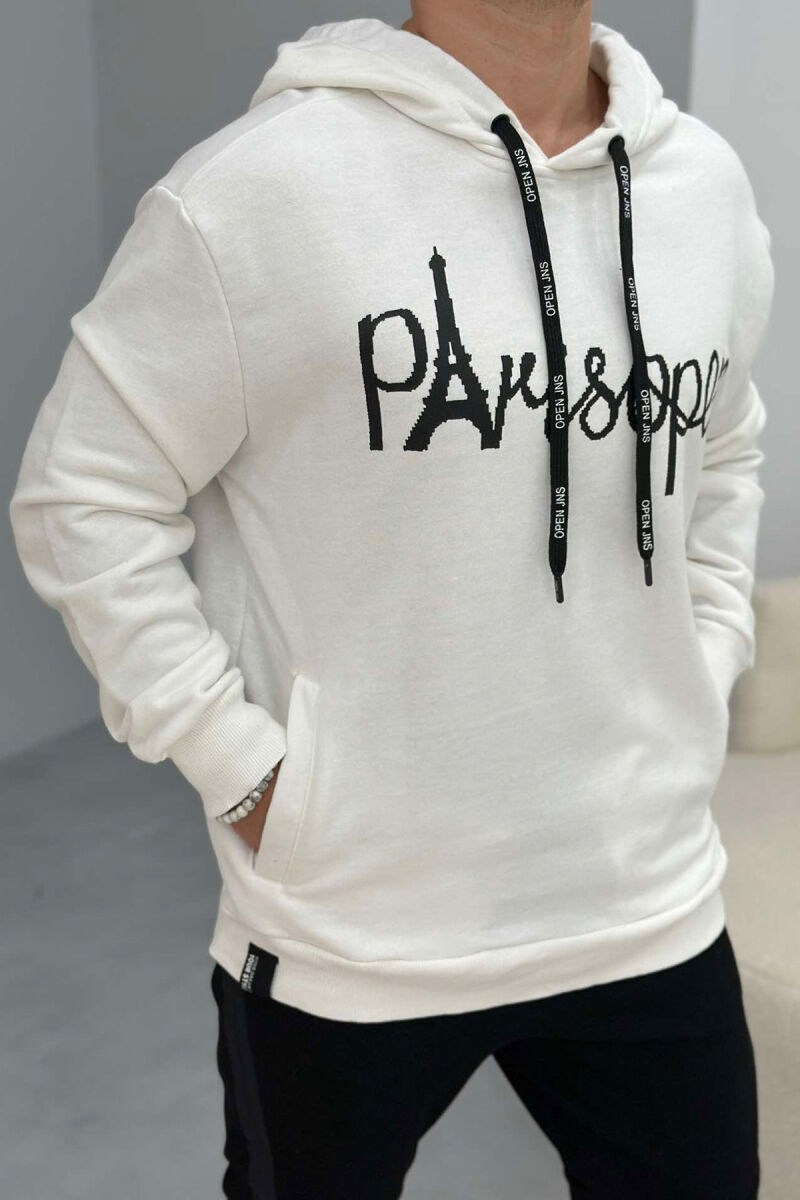 FRONT WRITTING ONE COLOR MEN HOODIE WHITE-E BARDHE - 2