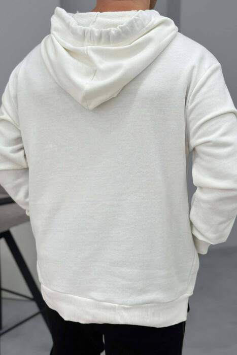 FRONT WRITTING ONE COLOR MEN HOODIE WHITE-E BARDHE - 3