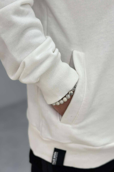 FRONT WRITTING ONE COLOR MEN HOODIE WHITE-E BARDHE - 4