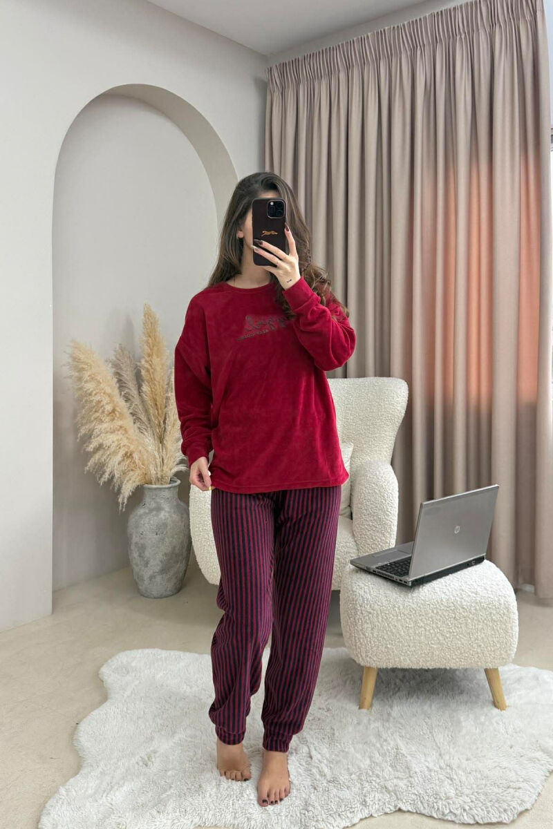 FRONT WRITTING ROUND NECK SWEATSHIRT+SWEATPANTS WOMEN PYJAMAS BURGUNDY/VISHNJE - 4
