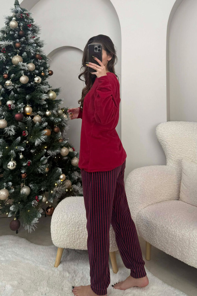 FRONT WRITTING ROUND NECK SWEATSHIRT+SWEATPANTS WOMEN PYJAMAS BURGUNDY/VISHNJE - 2
