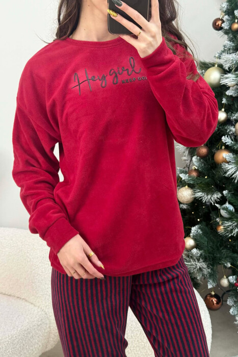 FRONT WRITTING ROUND NECK SWEATSHIRT+SWEATPANTS WOMEN PYJAMAS BURGUNDY/VISHNJE - 3