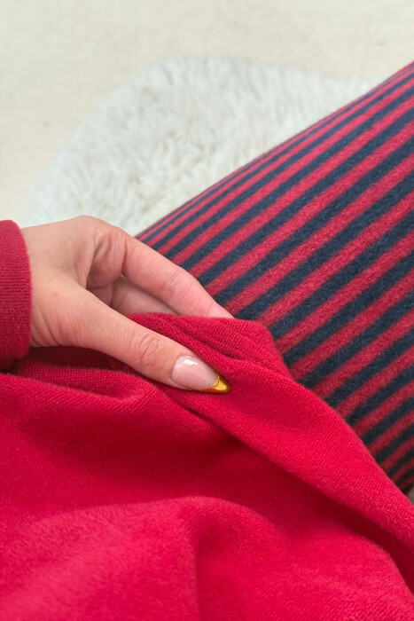 FRONT WRITTING ROUND NECK SWEATSHIRT+SWEATPANTS WOMEN PYJAMAS BURGUNDY/VISHNJE - 7