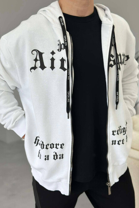 FRONT WRITTING ZIPPER MEN JACKET WHITE-E BARDHE - 1