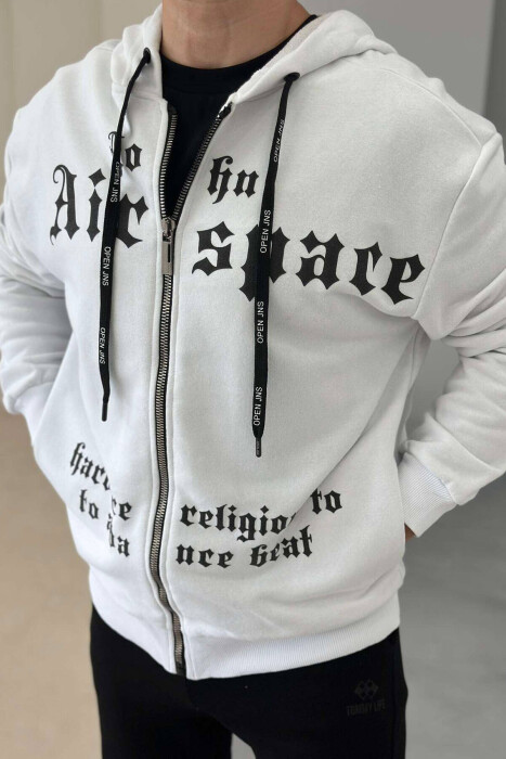 FRONT WRITTING ZIPPER MEN JACKET WHITE-E BARDHE - 2