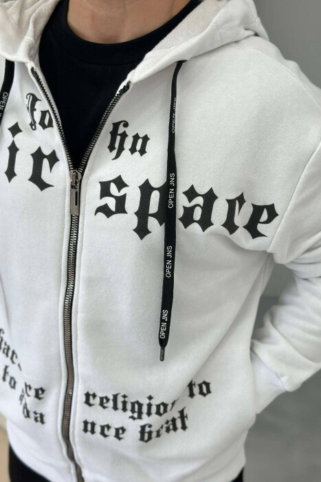 FRONT WRITTING ZIPPER MEN JACKET WHITE-E BARDHE - 4