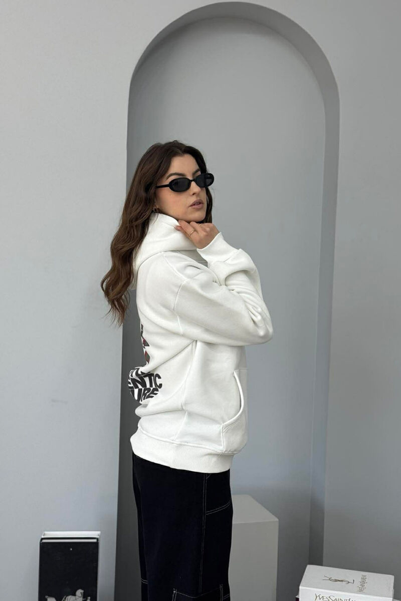 FRONT WRITTINGS & BACK DESIGN FLUFFY WOMEN HOODIE WHITE-E BARDHE - 2