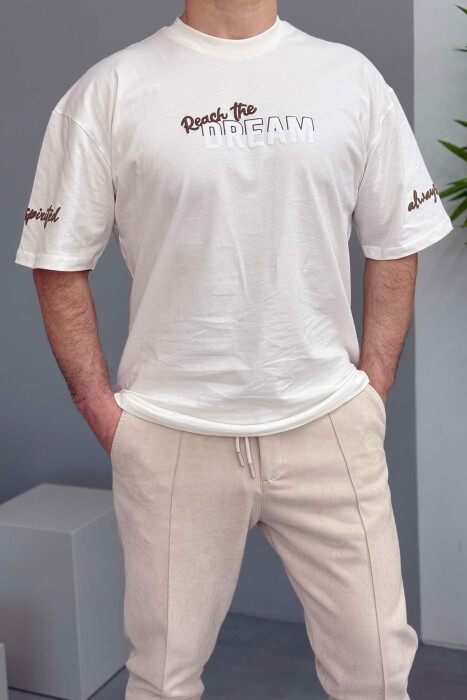 FRONT WRITTINGS BACK DESIGN MEN T-SHIRT CREAM/KREM 