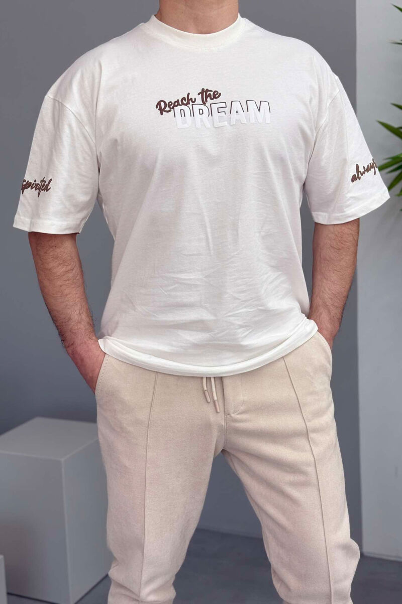 FRONT WRITTINGS BACK DESIGN MEN T-SHIRT CREAM/KREM - 1