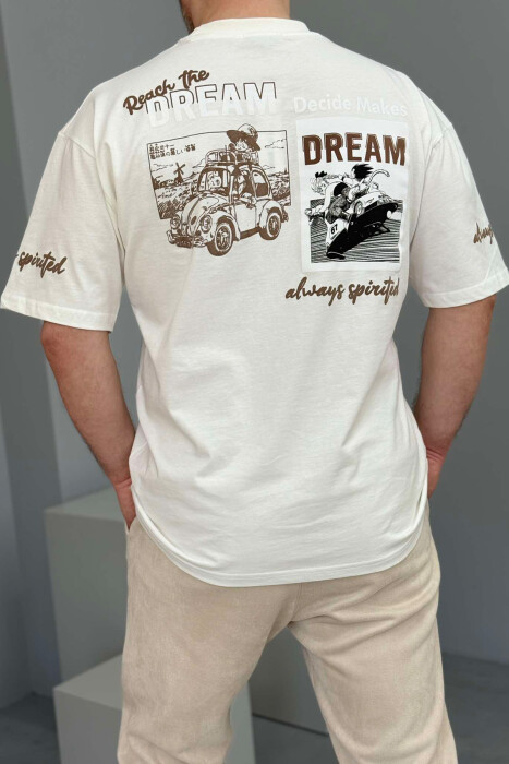 FRONT WRITTINGS BACK DESIGN MEN T-SHIRT CREAM/KREM - 2