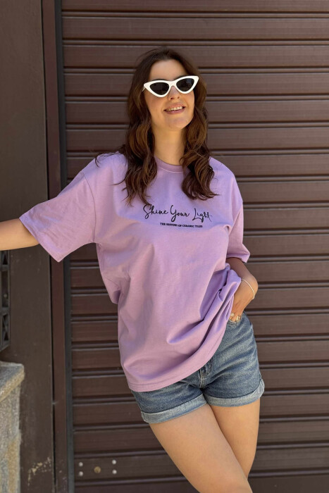 FRONT WRITTINGS & BACK DESIGN WOMEN T-SHIRT LIGHT PURPLE/LEZB 