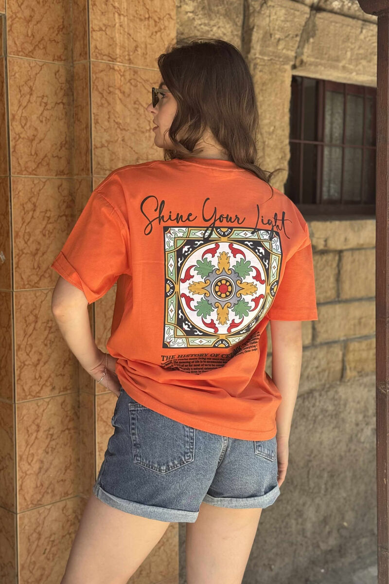 FRONT WRITTINGS & BACK DESIGN WOMEN T-SHIRT ORANGE/PORTOKALLI - 2
