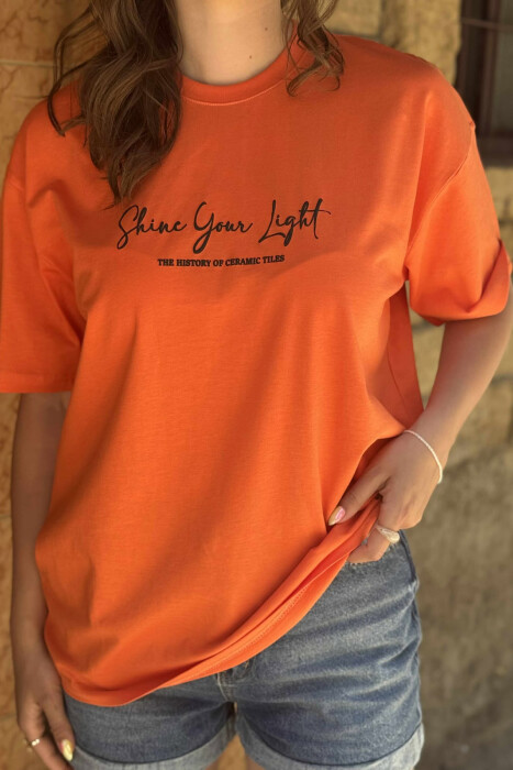 FRONT WRITTINGS & BACK DESIGN WOMEN T-SHIRT ORANGE/PORTOKALLI - 3