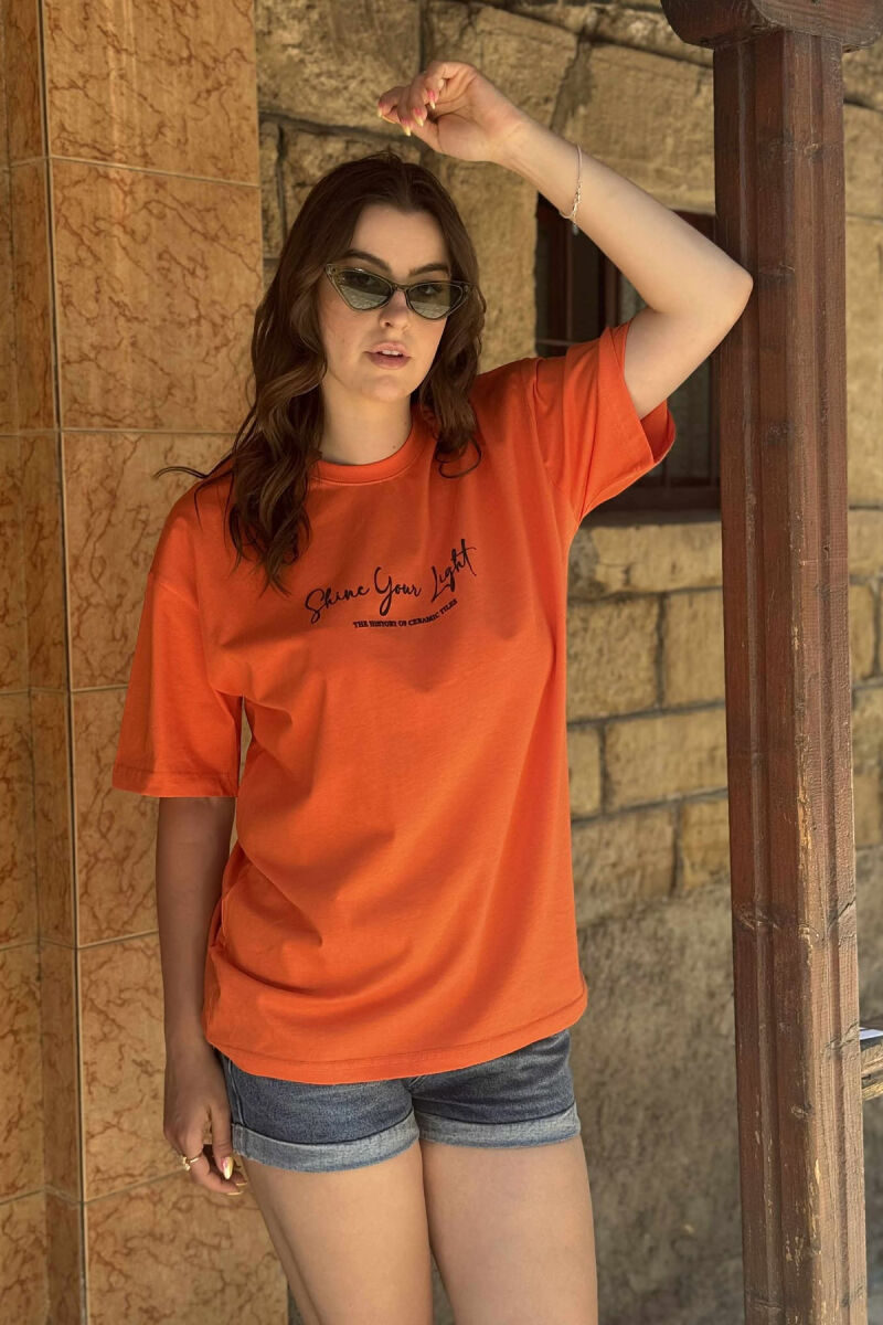 FRONT WRITTINGS & BACK DESIGN WOMEN T-SHIRT ORANGE/PORTOKALLI - 4