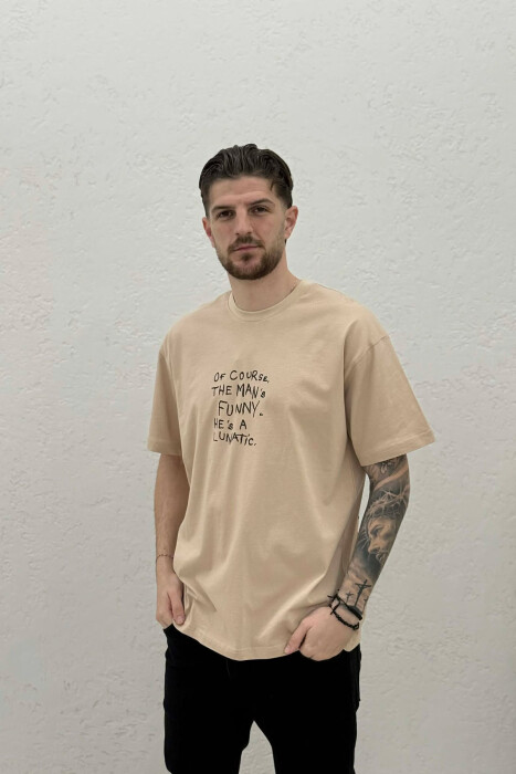 FRONT WRITTINGS BACK IMAGE MEN T-SHIRT BEIGE/BEZHE - KLAUDIO FASHION