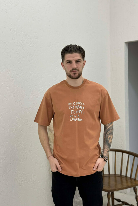 FRONT WRITTINGS BACK IMAGE MEN T-SHIRT BROWN/KAFE - KLAUDIO FASHION