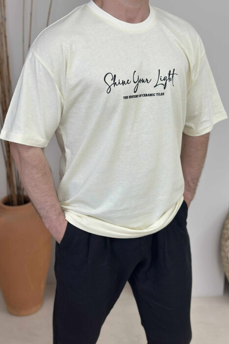 FRONT WRITTINGS & BACK IMAGE ROUND NECK MEN T-SHIRT CREAM/KREM 