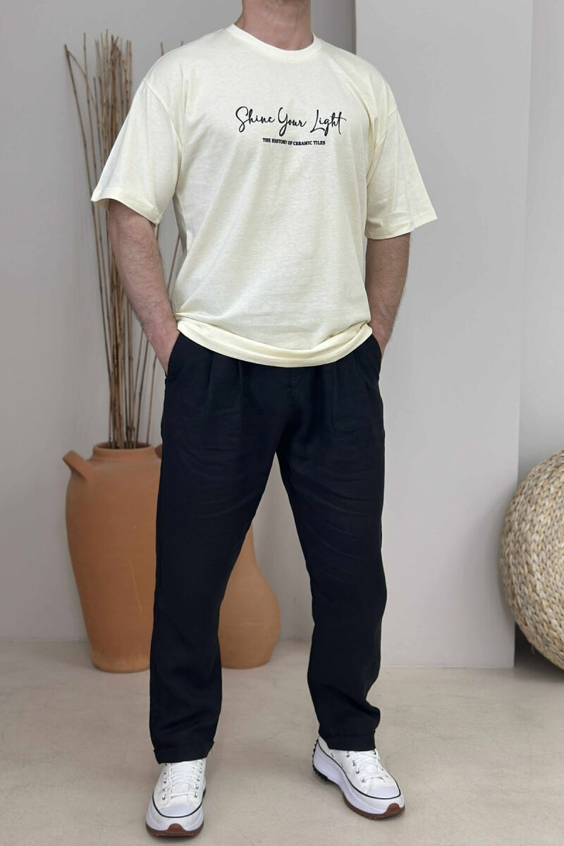 FRONT WRITTINGS & BACK IMAGE ROUND NECK MEN T-SHIRT CREAM/KREM - 2