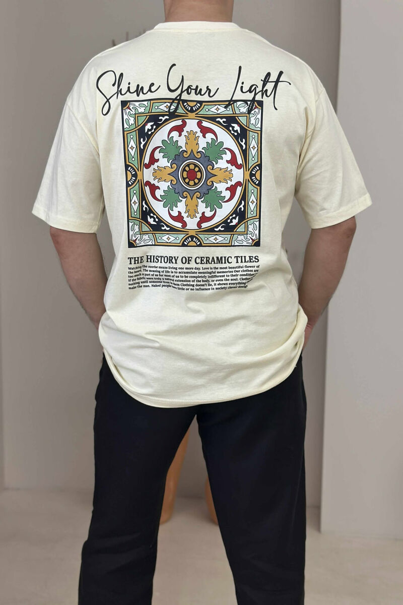 FRONT WRITTINGS & BACK IMAGE ROUND NECK MEN T-SHIRT CREAM/KREM - 3