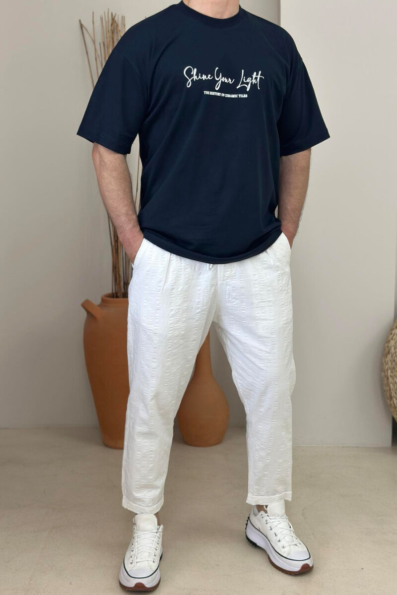 FRONT WRITTINGS & BACK IMAGE ROUND NECK MEN T-SHIRT DARK BLUE/BEE - 3