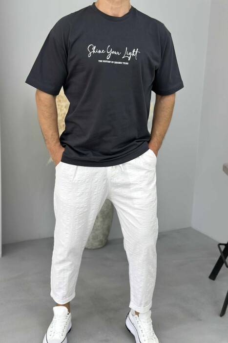 FRONT WRITTINGS & BACK IMAGE ROUND NECK MEN T-SHIRT DARK GREY/GEE 