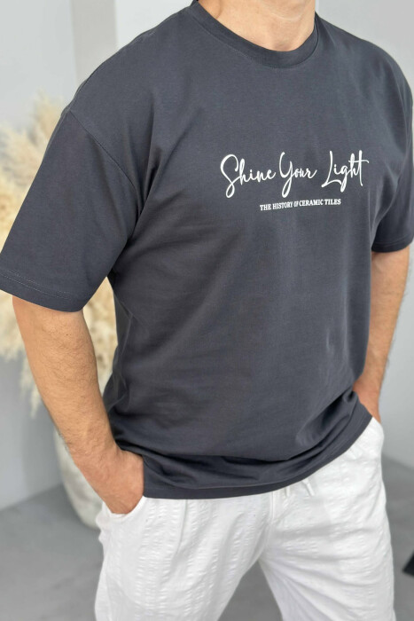 FRONT WRITTINGS & BACK IMAGE ROUND NECK MEN T-SHIRT DARK GREY/GEE - 2