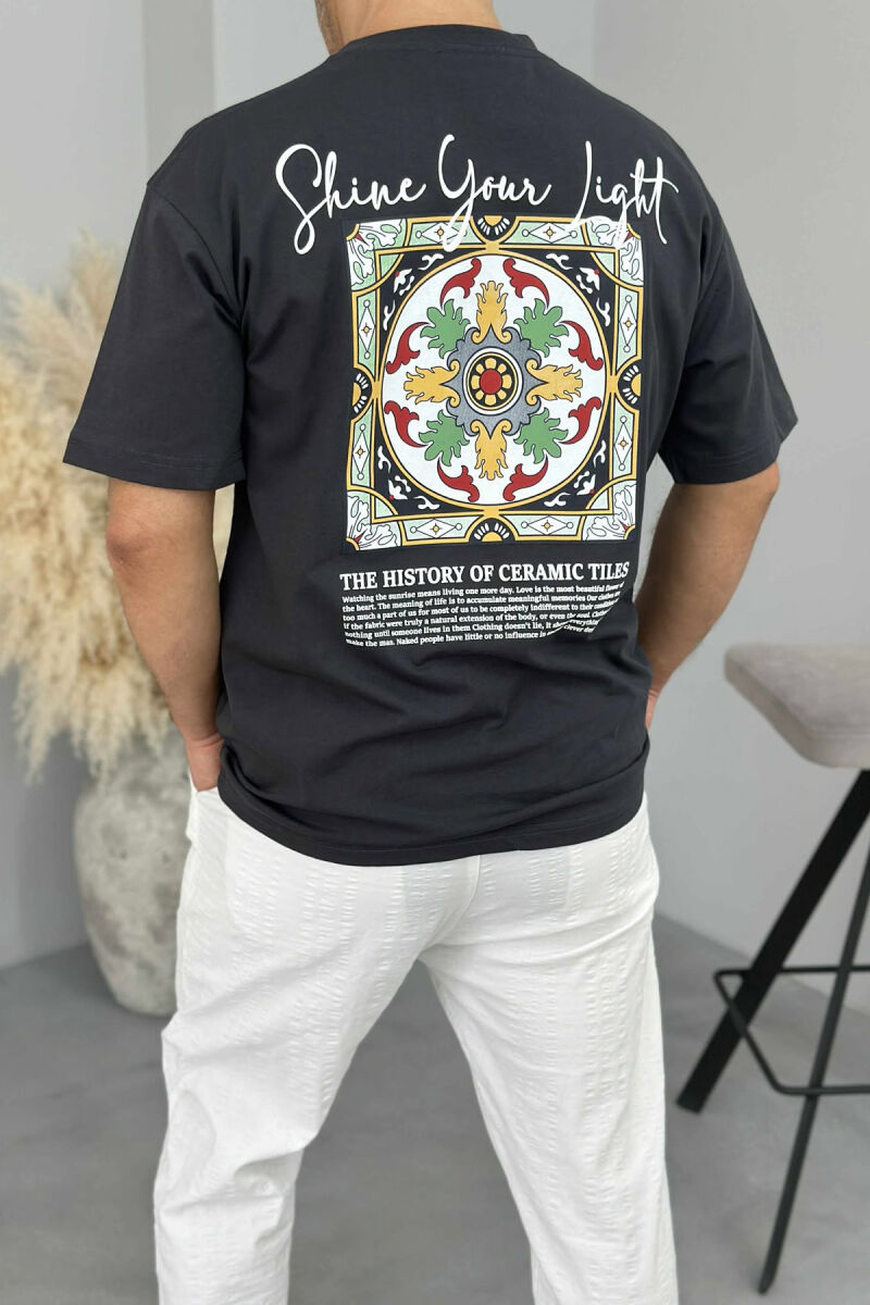 FRONT WRITTINGS & BACK IMAGE ROUND NECK MEN T-SHIRT DARK GREY/GEE - 3